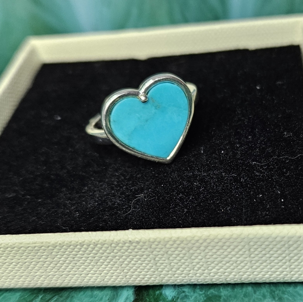 Silver Heart Ring with Kingman Turquoise Stone